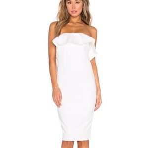 Bardot Cloud 9 Revolve Midi Strapless Ruffle Ivory Dress